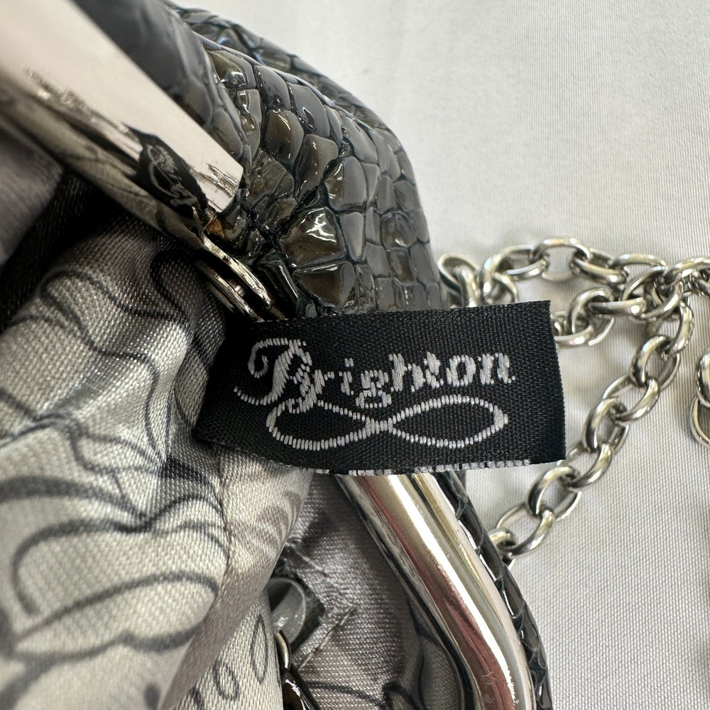 Brighton Clutch Purse Snakeskin Embossed Silver Chain Heart Clasp Evening Bag - Picture 8 of 10
